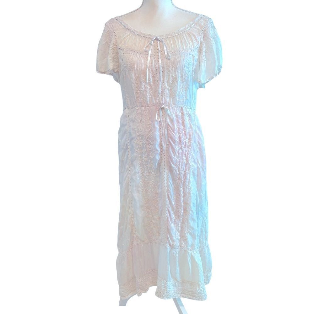LoveShackFancy Embroidered White White Lace Midi Dress Size Large - Picture 2 of 6